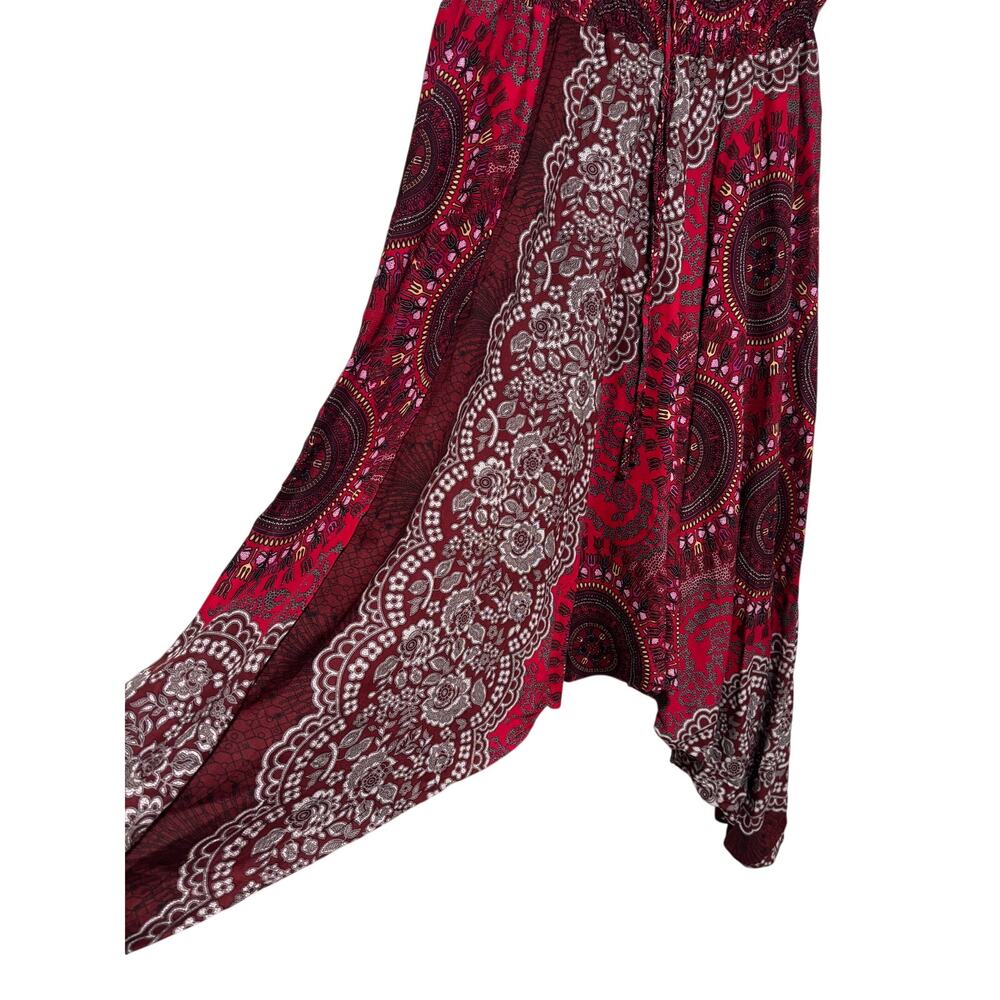 Bohemian Red Patterned Strapless Jumpsuit Small - Picture 6 of 9